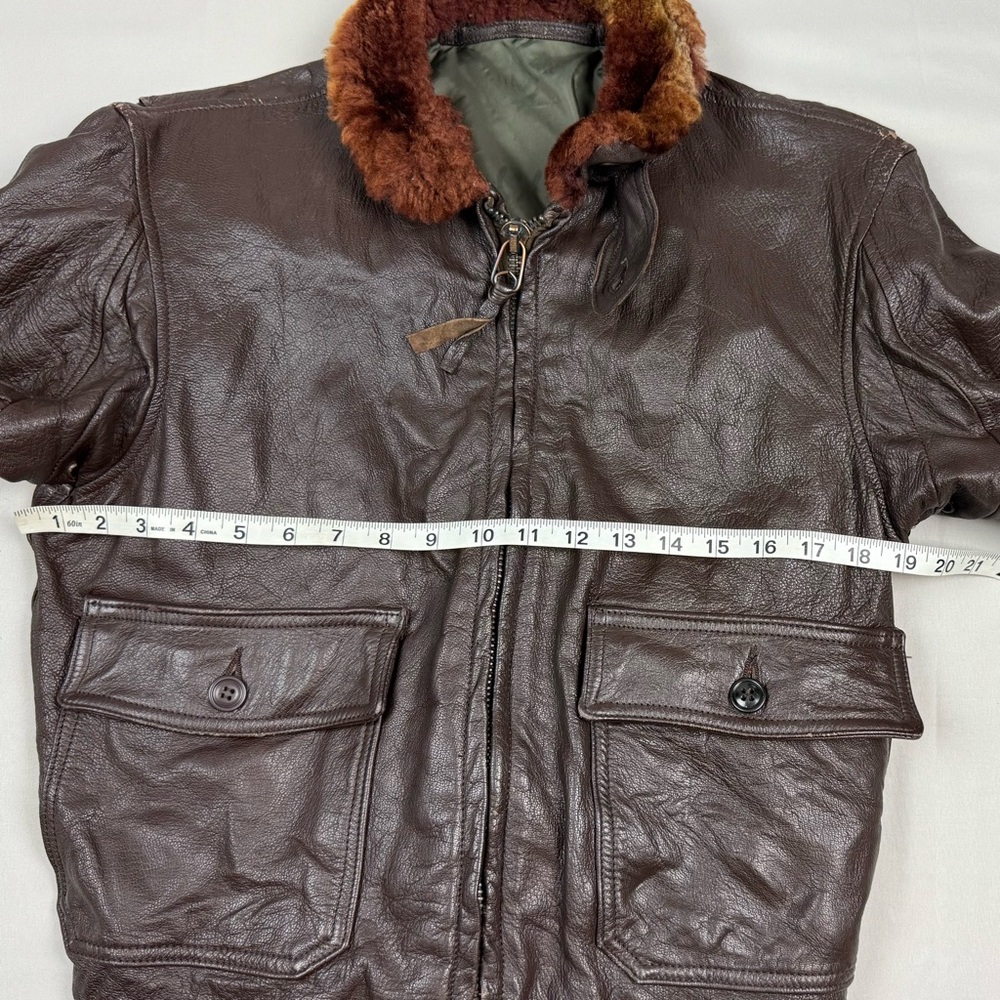 Vtg Vietnam War US Navy Leather G-1 Bomber Jacket Sz 38 Shearling Collar 50s 60s - Picture 15 of 16